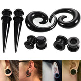 Max 8Pcs Black Ear Stretching Kit Acrylic Tapers,Tunnels,Spiral Snail Plugs 6mm