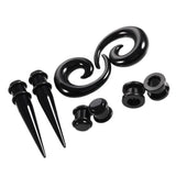 Max 8Pcs Black Ear Stretching Kit Acrylic Tapers,Tunnels,Spiral Snail Plugs 6mm