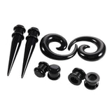 Max 8Pcs Black Ear Stretching Kit Acrylic Tapers,Tunnels,Spiral Snail Plugs 6mm