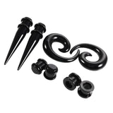 Max 8Pcs Black Ear Stretching Kit Acrylic Tapers,Tunnels,Spiral Snail Plugs 6mm