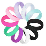 Maxbell 10Pcs Glitter Silicone Rubber Comfort Fit Wedding Party Rings US Size 8