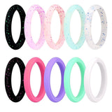 Maxbell 10Pcs Glitter Silicone Rubber Comfort Fit Wedding Party Rings US Size 8