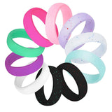 Maxbell 10Pcs Glitter Silicone Rubber Comfort Fit Wedding Party Rings US Size 8