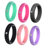 Maxbell 6 Pieces Multicolor Unisex Silicone Ring Rhinestone Rubber Wedding Band US 4