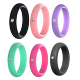 Maxbell 6 Pieces Multicolor Unisex Silicone Ring Rhinestone Rubber Wedding Band US 4