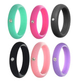 Maxbell 6 Pieces Multicolor Unisex Silicone Ring Rhinestone Rubber Wedding Band US 4