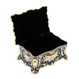 Maxbell Retro Enamel Flower Sculpture Trinkets Chest Jewelry Box Organizer Dark Blue