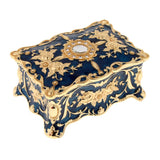 Maxbell Retro Enamel Flower Sculpture Trinkets Chest Jewelry Box Organizer Dark Blue