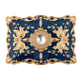 Maxbell Retro Enamel Flower Sculpture Trinkets Chest Jewelry Box Organizer Dark Blue