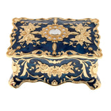 Maxbell Retro Enamel Flower Sculpture Trinkets Chest Jewelry Box Organizer Dark Blue