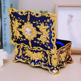 Maxbell Retro Enamel Flower Sculpture Trinkets Chest Jewelry Box Organizer Dark Blue