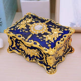 Maxbell Retro Enamel Flower Sculpture Trinkets Chest Jewelry Box Organizer Dark Blue