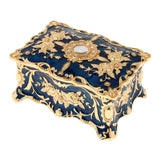 Maxbell Retro Enamel Flower Sculpture Trinkets Chest Jewelry Box Organizer Dark Blue