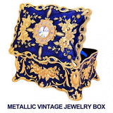 Maxbell Retro Enamel Flower Sculpture Trinkets Chest Jewelry Box Organizer Dark Blue