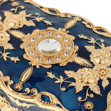 Maxbell Retro Enamel Flower Sculpture Trinkets Chest Jewelry Box Organizer Dark Blue