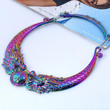 Maxbell Exaggerate Retro Colorful Chunky Necklace Collar Choker Ethnic Carve Dragon