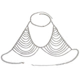 Maxbell Backless Bra Tassel Body Waist Chain Suit Multi Layer Bikini Swimsuit Silver