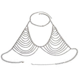 Maxbell Backless Bra Tassel Body Waist Chain Suit Multi Layer Bikini Swimsuit Silver