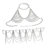 Maxbell Backless Bra Tassel Body Waist Chain Suit Multi Layer Bikini Swimsuit Silver