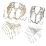 Maxbell summer sexy beach nightclub gem chain tassel vest waist chain body suit Golden