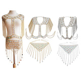Maxbell summer sexy beach nightclub gem chain tassel vest waist chain body suit Golden