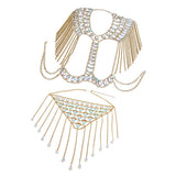 Maxbell summer sexy beach nightclub gem chain tassel vest waist chain body suit Golden