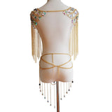 Maxbell summer sexy beach nightclub gem chain tassel vest waist chain body suit Golden