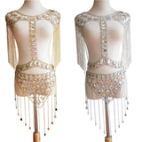 Maxbell summer sexy beach nightclub gem chain tassel vest waist chain body suit Golden