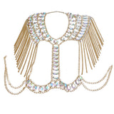 Maxbell summer sexy beach nightclub gem chain tassel vest waist chain body suit Golden