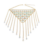 Maxbell summer sexy beach nightclub gem chain tassel vest waist chain body suit Golden