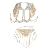 Maxbell summer sexy beach nightclub gem chain tassel vest waist chain body suit Golden