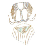 Maxbell summer sexy beach nightclub gem chain tassel vest waist chain body suit Golden