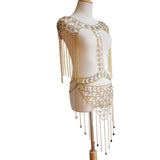 Maxbell summer sexy beach nightclub gem chain tassel vest waist chain body suit Golden