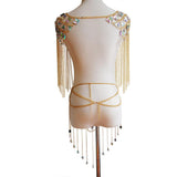 Maxbell summer sexy beach nightclub gem chain tassel vest waist chain body suit Golden