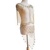 Maxbell summer sexy beach nightclub gem chain tassel vest waist chain body suit Golden