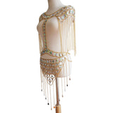 Maxbell summer sexy beach nightclub gem chain tassel vest waist chain body suit Golden