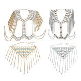 Maxbell summer sexy beach nightclub gem chain tassel vest waist chain body suit Golden