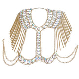 Maxbell summer sexy beach nightclub gem chain tassel vest waist chain body suit Golden
