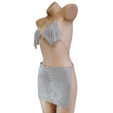 Maxbell Rhinestone bra chain metal split package hip bust skirt body chain Silver