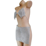 Maxbell Rhinestone bra chain metal split package hip bust skirt body chain Silver