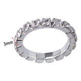 Maxbell Fashion Charm Shiny Rhinestone Elastic Rings Wedding Jewelry Stretchy Silver+White