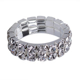 Maxbell Women Bridal Wedding Crystal Diamante 2 ROW Elastic Stretch Ring Clear