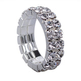 Maxbell Women Bridal Wedding Crystal Diamante 2 ROW Elastic Stretch Ring Clear