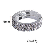Maxbell Women Bridal Wedding Crystal Diamante 2 ROW Elastic Stretch Ring Clear