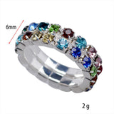 Maxbell Women Bridal Wedding Crystal Diamante 2 ROW Elastic Stretch Ring Multicolor