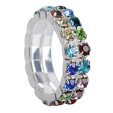 Maxbell Women Bridal Wedding Crystal Diamante 2 ROW Elastic Stretch Ring Multicolor