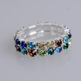 Maxbell Women Bridal Wedding Crystal Diamante 2 ROW Elastic Stretch Ring Multicolor
