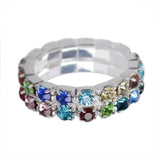 Maxbell Women Bridal Wedding Crystal Diamante 2 ROW Elastic Stretch Ring Multicolor