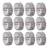 Maxbell 12 Pieces Triple Row Wedding Crystal Elastic Stretch Ring White