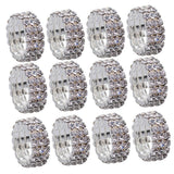 Maxbell 12 Pieces Triple Row Wedding Crystal Elastic Stretch Ring White